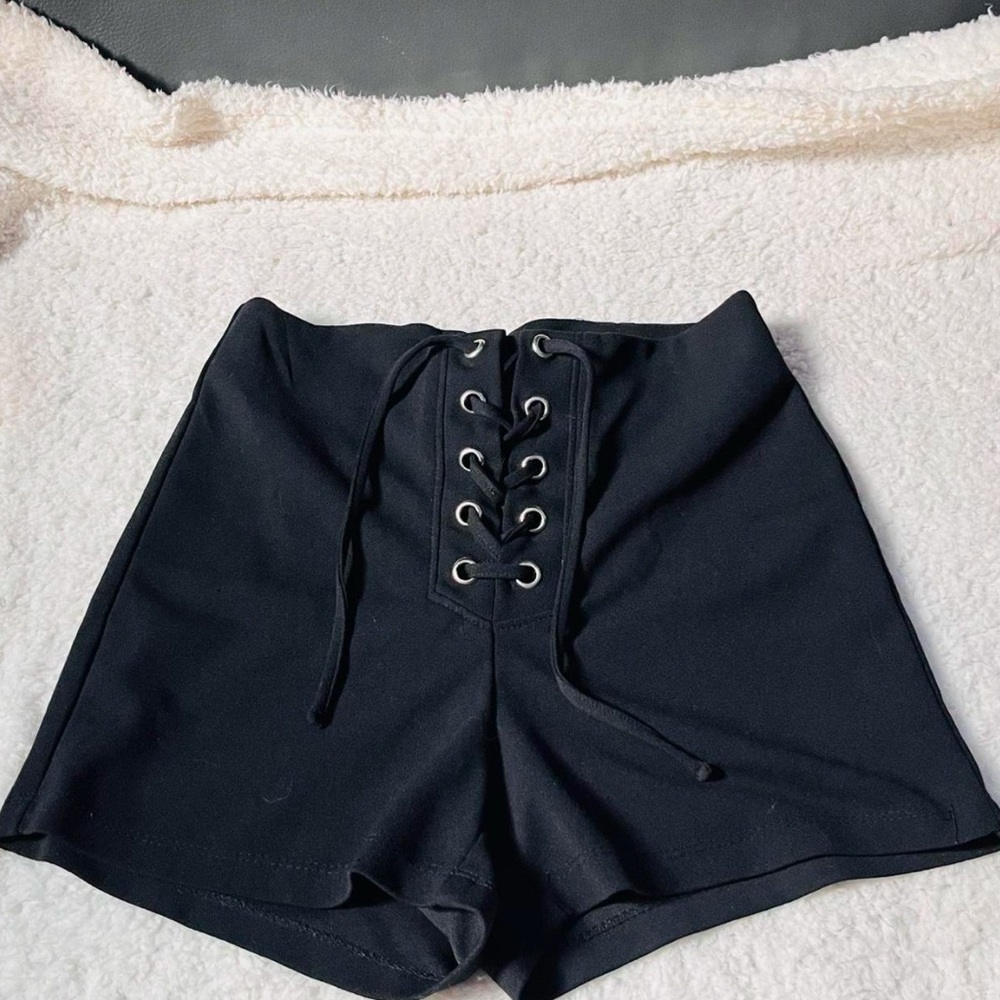 High Waist Black Lace-Up Shorts